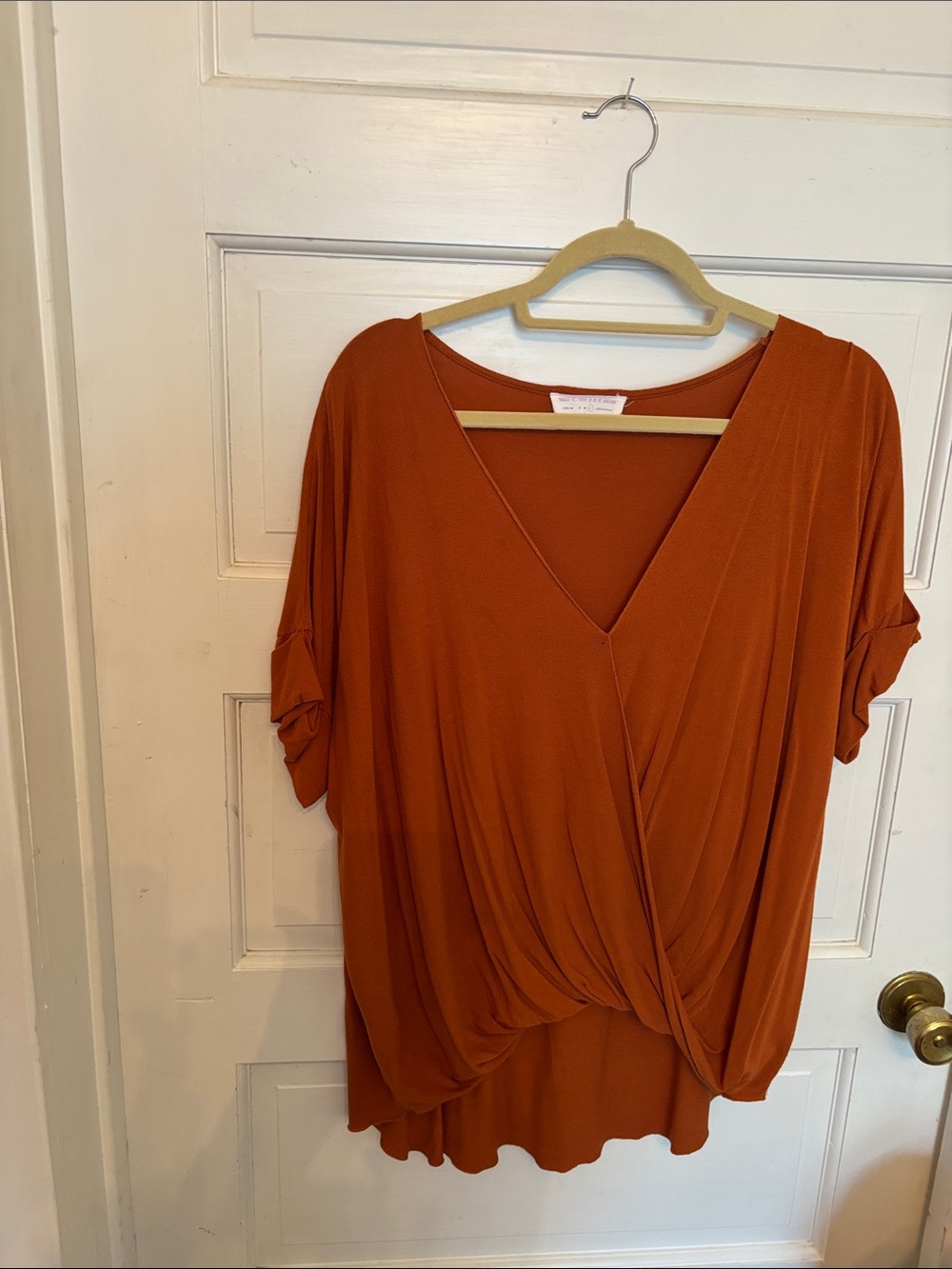 Draped V-Neck Twist Front Tunic in Rust